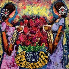 Shazly Khan, Summer in our cup of tea, 18 x 18 Inch, Acrylic on Canvas, Figurative Paintings, AC-SZK-152